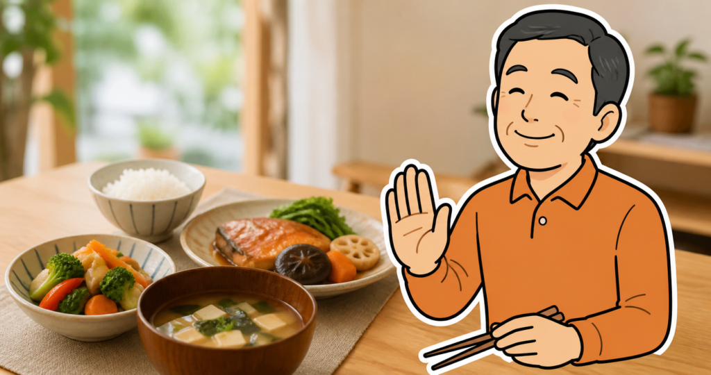 野菜や汁物から食べ、満腹になる前に止める